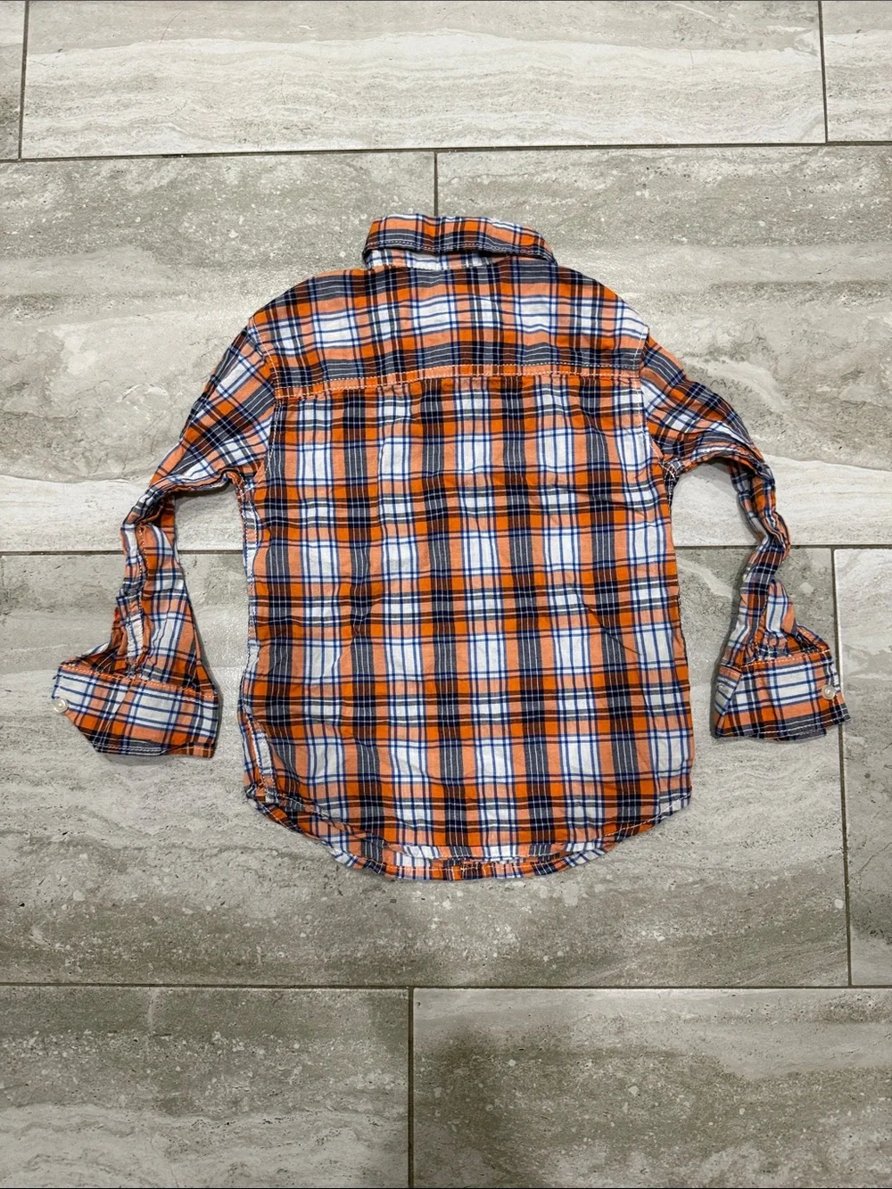 Kids Orange Plaid Button-Front Shirt